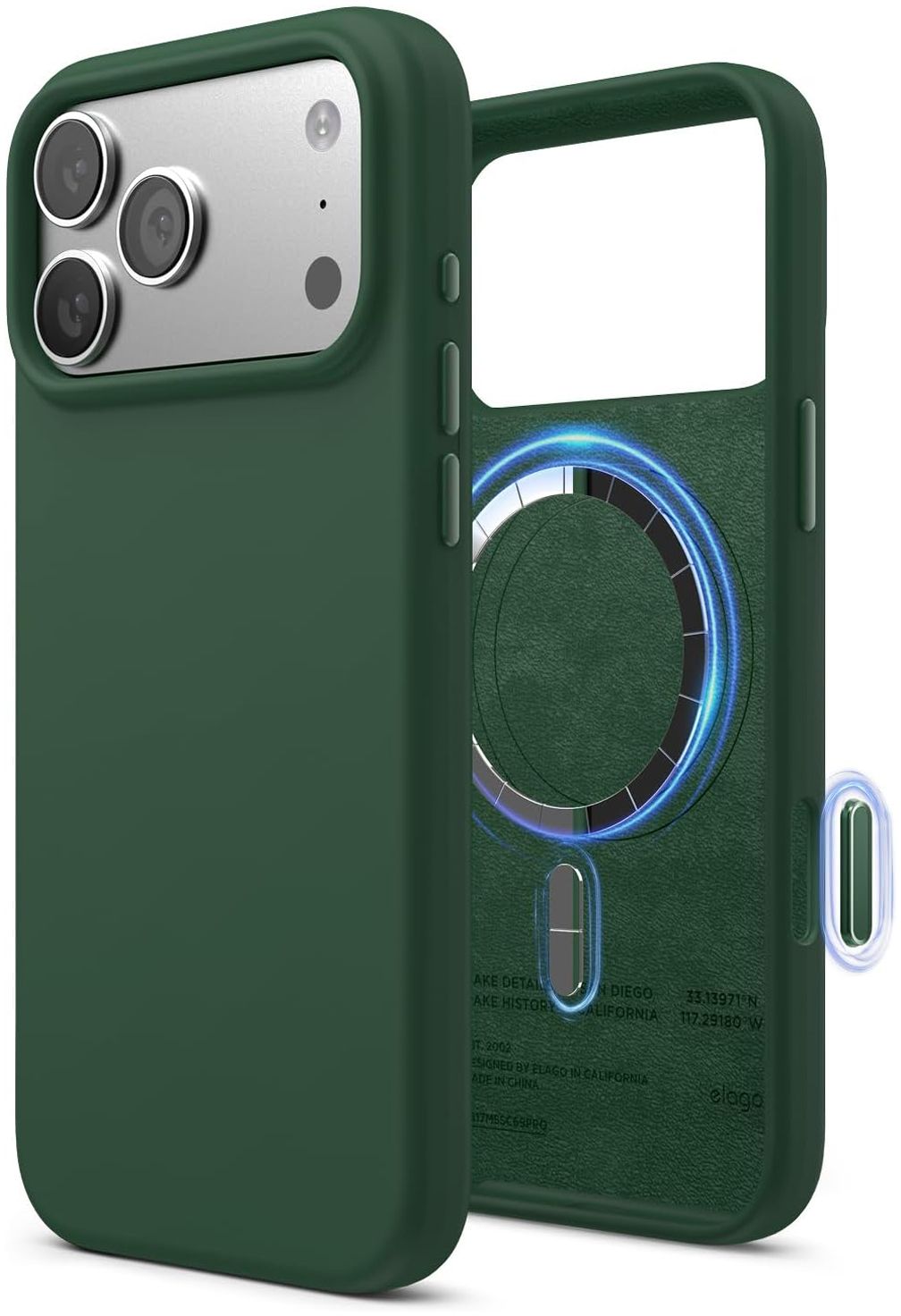 

Чехол Elago Magnetic Alpine Green для iPhone 17 Pro, MagSafe, силикон, зеленый, Чехол Magnetic Alpine Green для iPhone 17 Pro, MagSafe, силикон, зеленый
