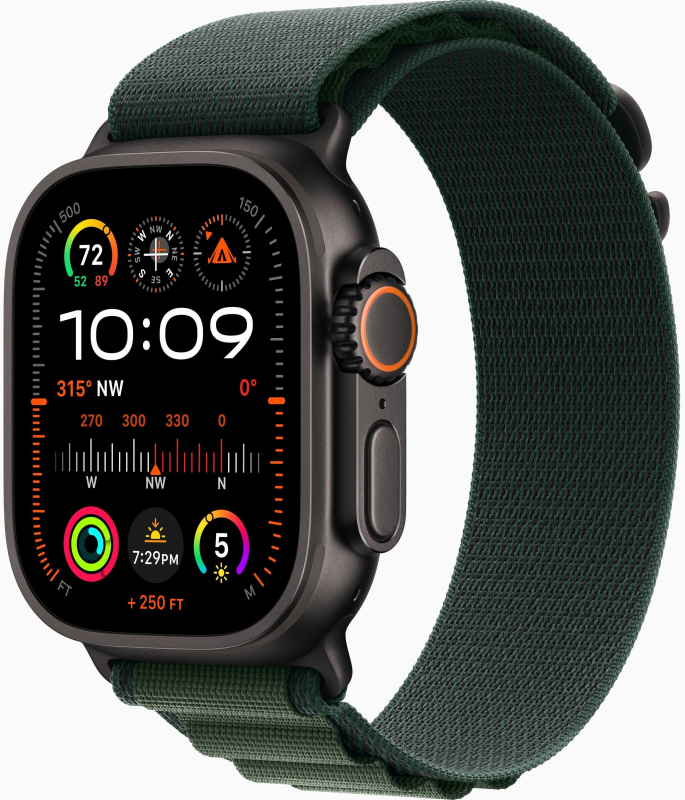  Apple Watch Ultra 2 GPS + Cellular, 49 мм, корпус из черного титана, ремешок Alpine зеленого цвета, размер S