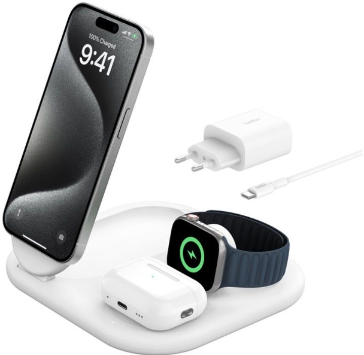 Беспроводное зарядное устройство Belkin Boost Charge Pro 3in1 MagSafe Qi2, 15вт, белый