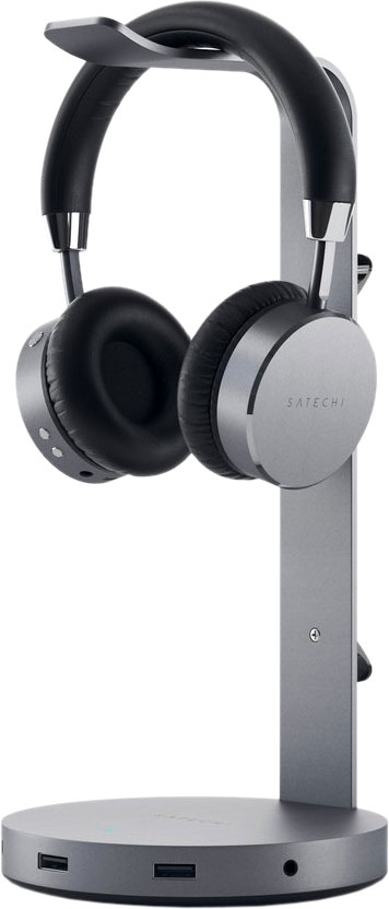 Подставка Headphone Stand для наушников, USB-A + AUX 3,5, серый космос
