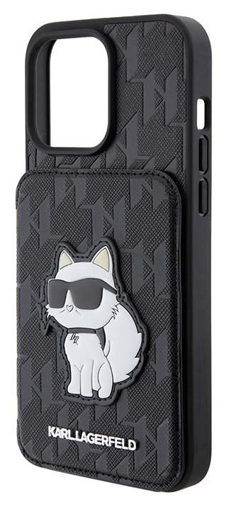 Чехол Karl Lagerfeld Saffiano Monogram Choupette Cardslot для iPhone 15 Pro, черный