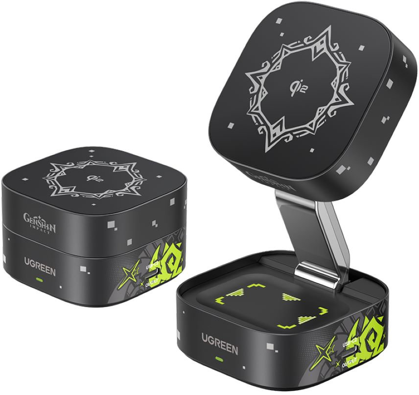 UGREEN Беспроводное зарядное устройство MagFlow Genshin Impact 2-in-1 Qi2, 15Вт, черный
