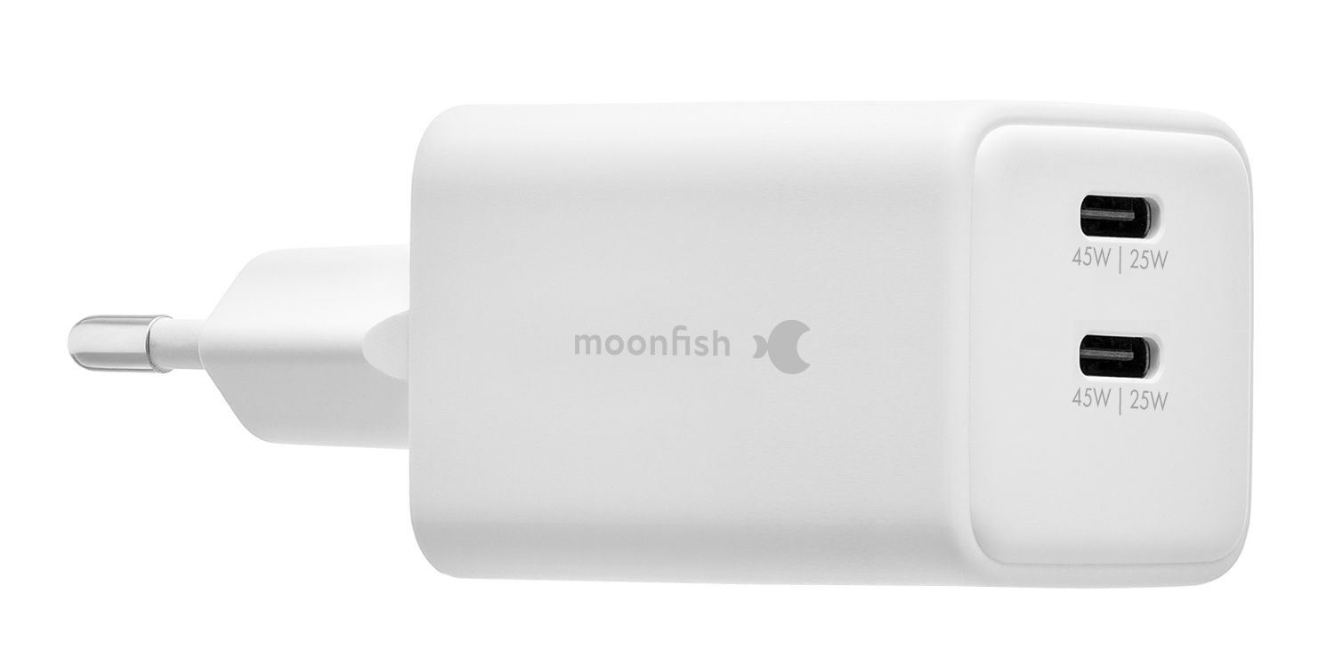 Сетевое зарядное устройство moonfish 2 USB-C, GaN, PD, 45 Вт, белый