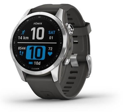 Умные часы Garmin Fenix 7S, серебристый с графитовым силиконовым ремешком 010-02539-01