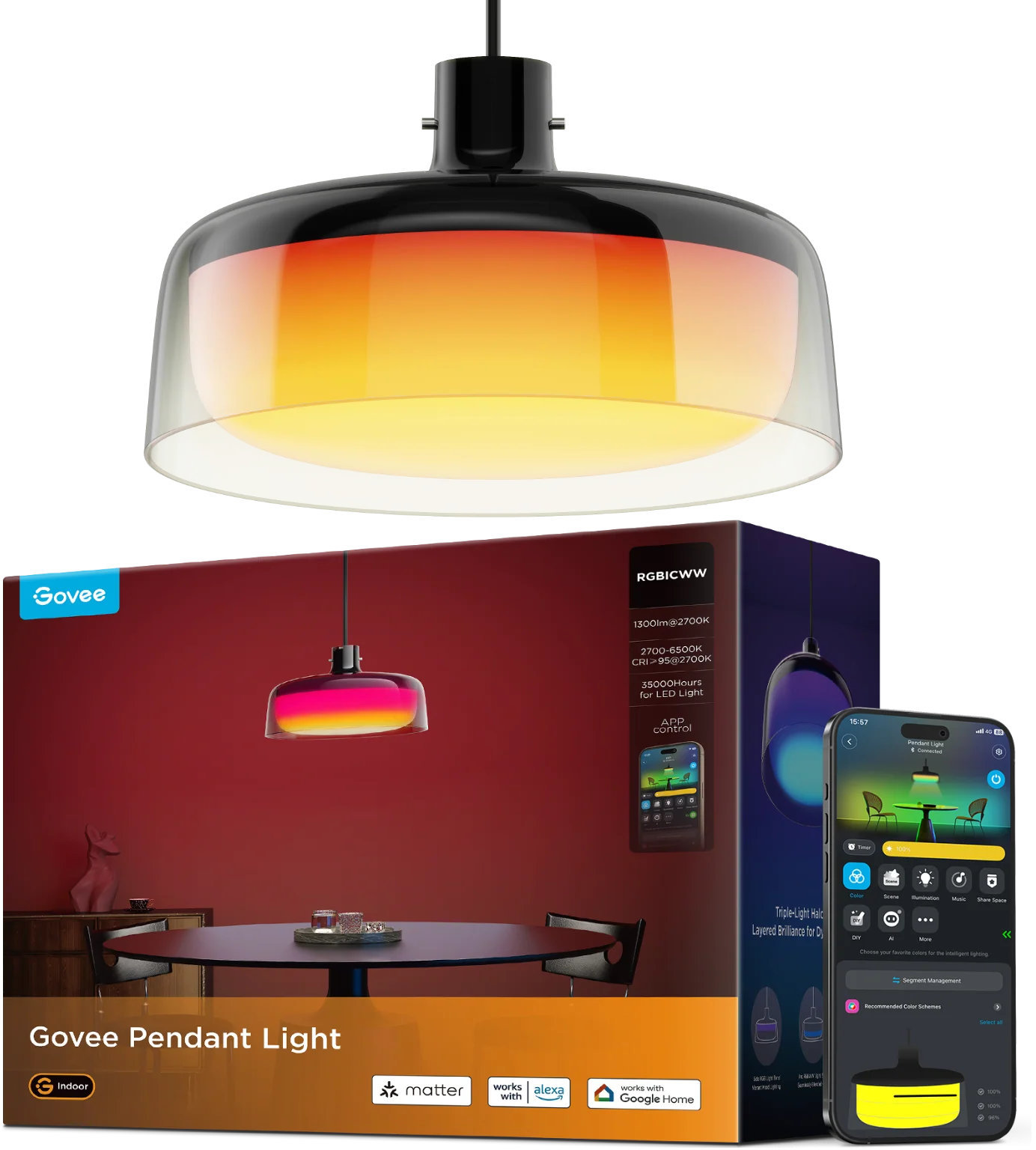 

Лампа подвесная Govee RGBICWW Pendant Light, Белый, Лампа подвесная RGBICWW Pendant Light