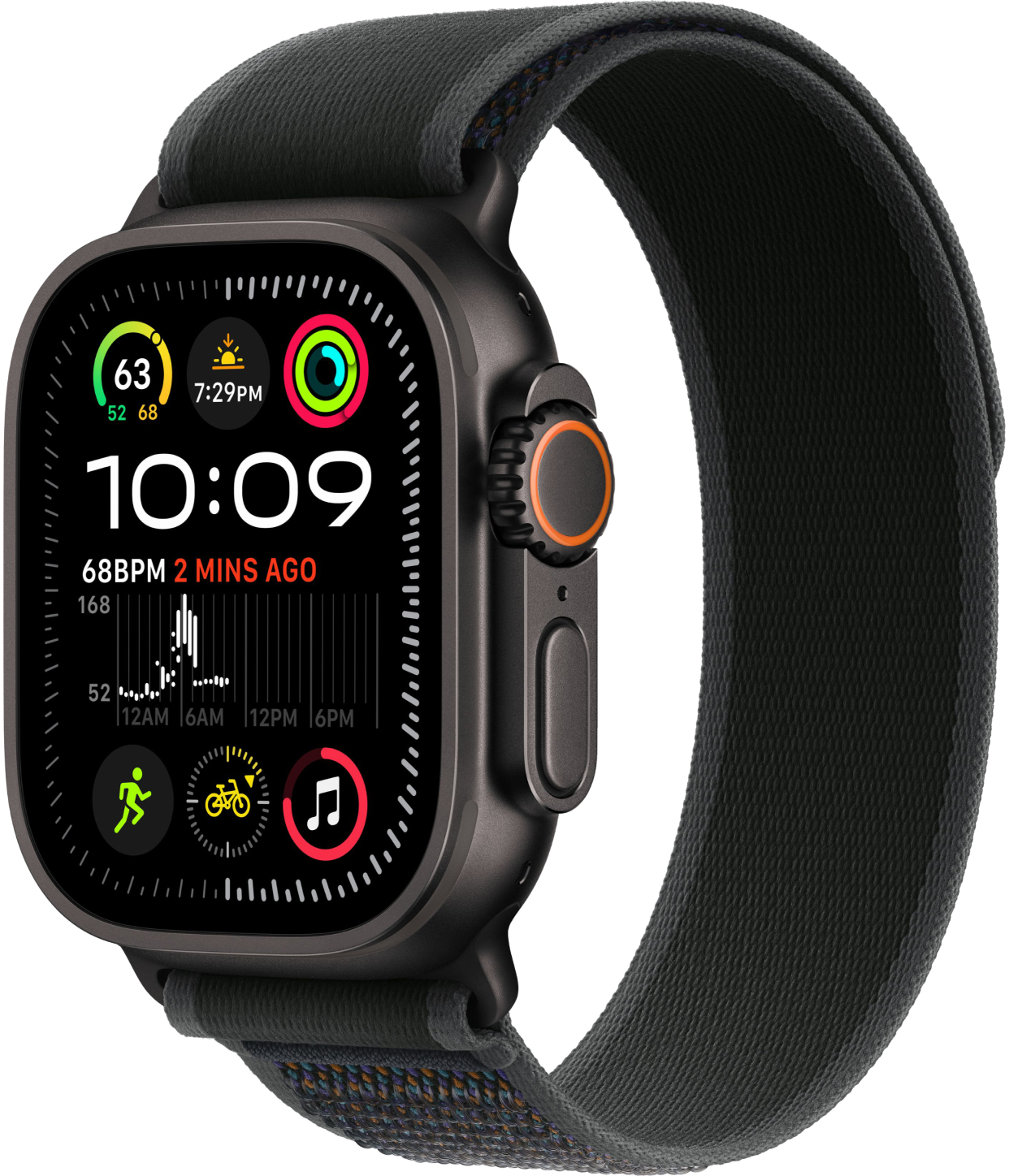 

Apple Watch Ultra 2 GPS + Cellular, 49 мм, корпус черного из титана, ремешок Trail черного цвета, размер M/L, Черный, Watch Ultra 2 GPS + Cellular, 49 мм, корпус черного из титана, ремешок Trail черного цвета, размер M/L