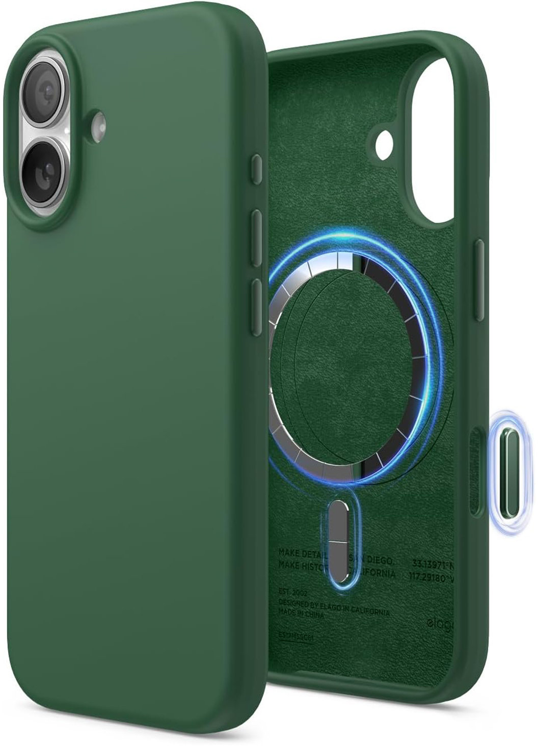

Чехол Elago Magnetic Alpine Green для iPhone 17, MagSafe, силикон, зеленый, Чехол Magnetic Alpine Green для iPhone 17, MagSafe, силикон, зеленый