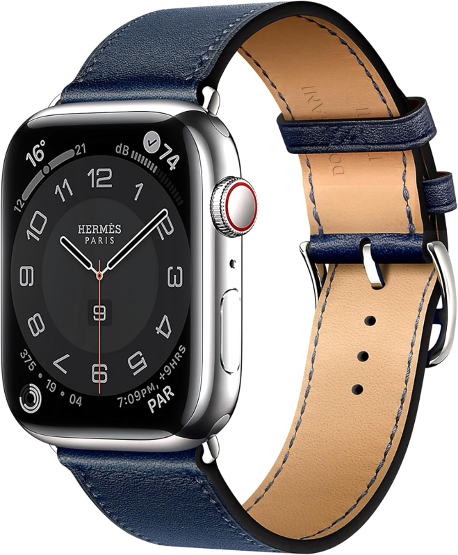 Apple Watch Series 10 Hermes, 46 мм, титановый корпус, кожаный ремешок синего цвета