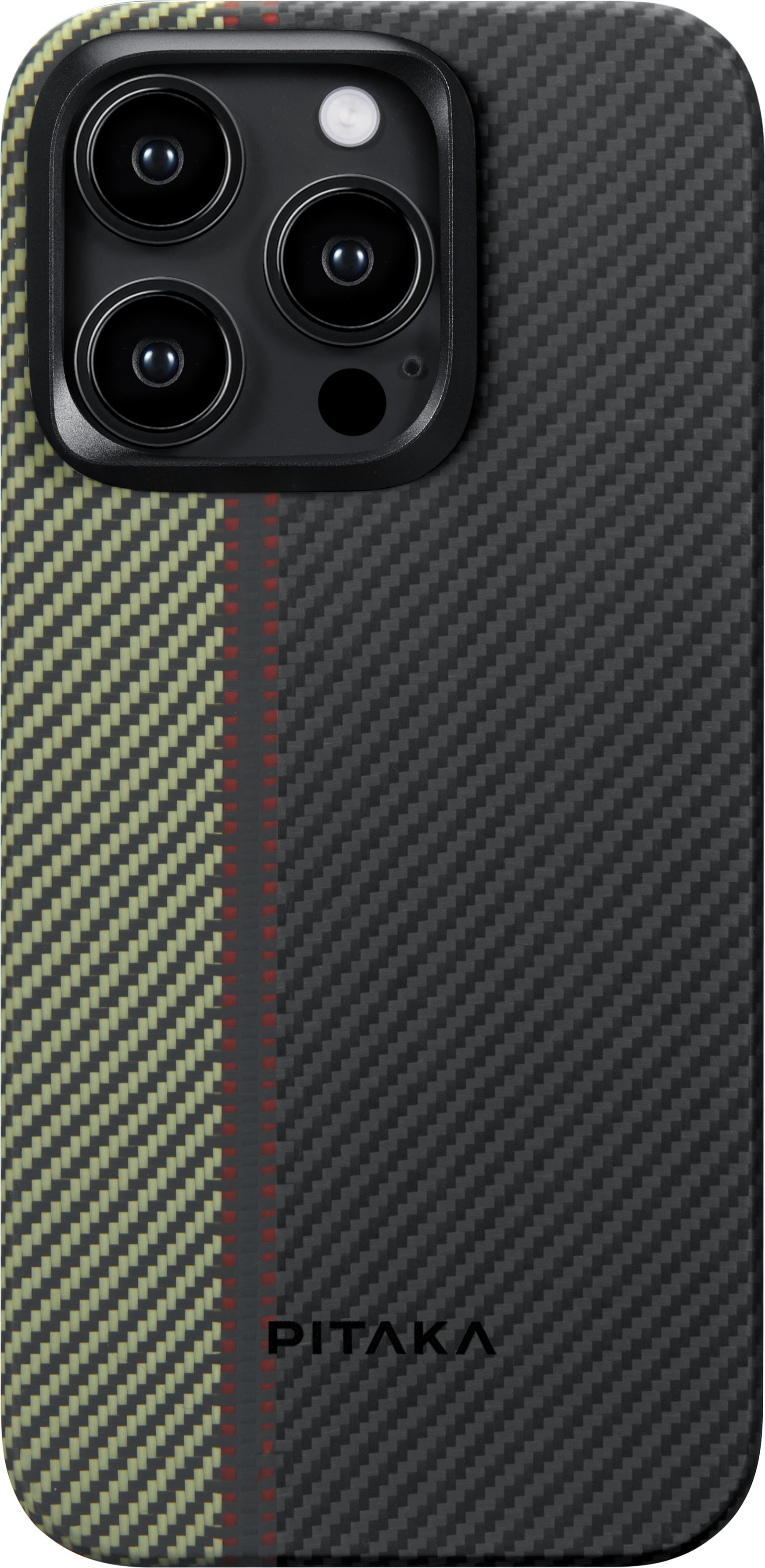 Бренд Чехол Pitaka Fusion Weaving MagEZ Case 4 для iPhone 15 Pro, кевлар, черный/зеленый