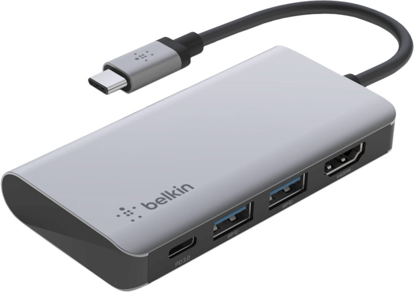 

Адаптер Belkin Multiport USB-C 4 в 1, серый, Адаптер Multiport USB-C 4 в 1, серый