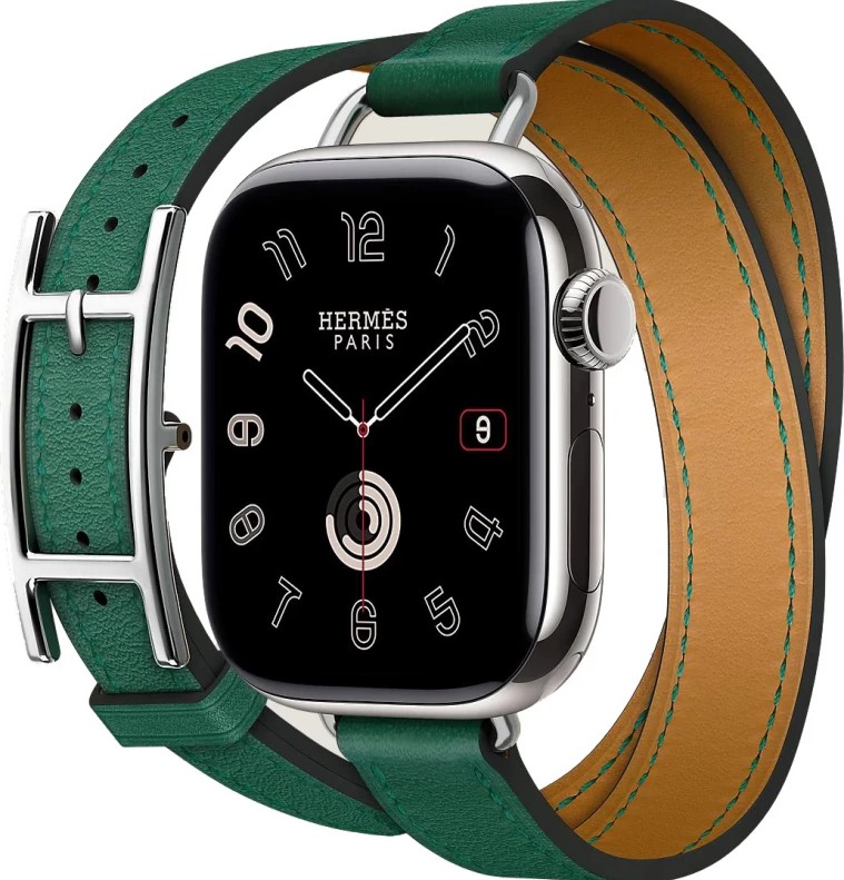 Apple Watch Series 10 Hermes, 42 мм, титановый корпус, двойной ремешок из телячьей кожи Vert Moyen Swift