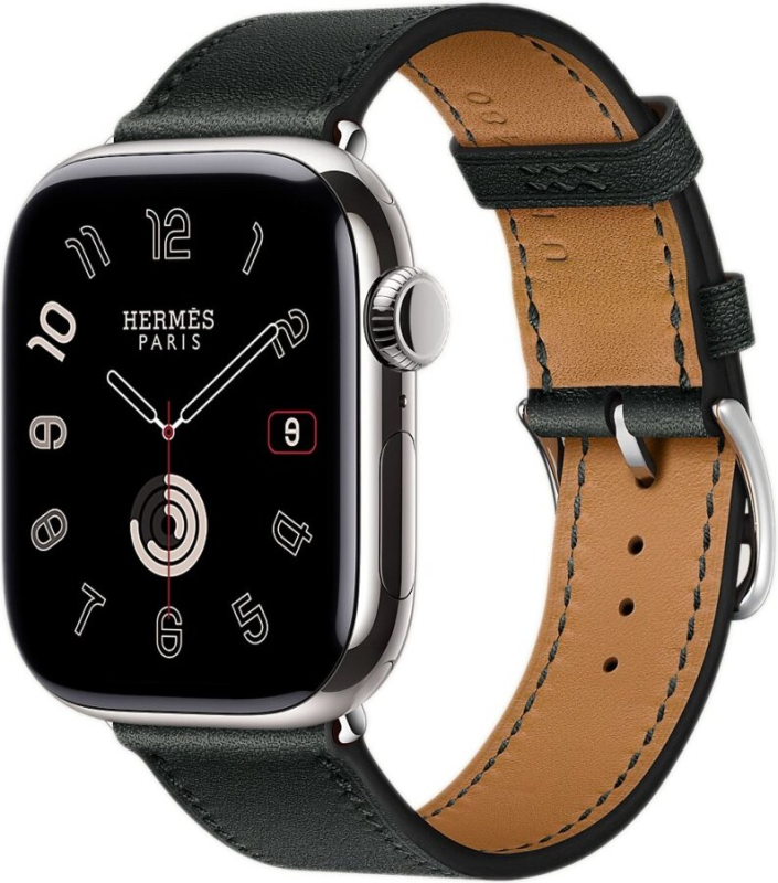 Apple Watch Series 10 Hermes, 46 мм, титановый корпус, кожаный ремешок черного цвета