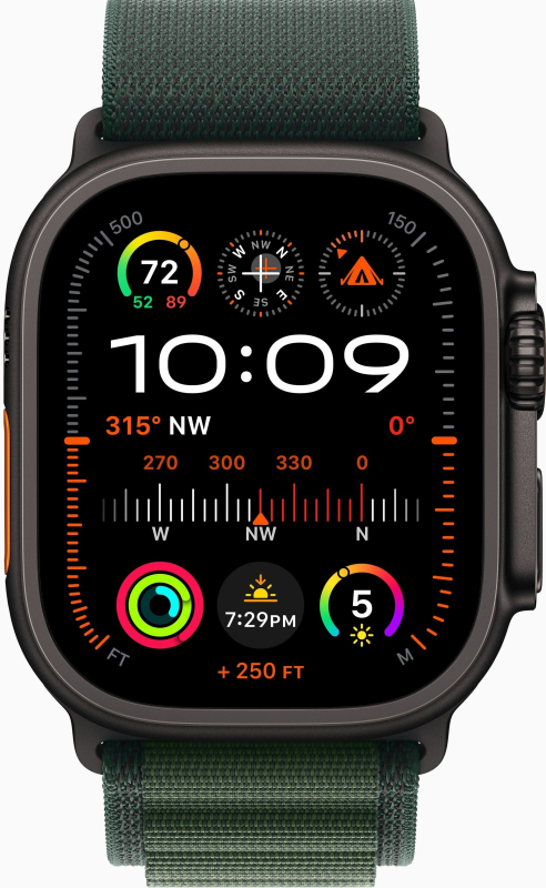 Apple Watch Ultra 2 GPS + Cellular, 49 мм, корпус из черного титана, ремешок Alpine зеленого цвета, размер S Фото-2