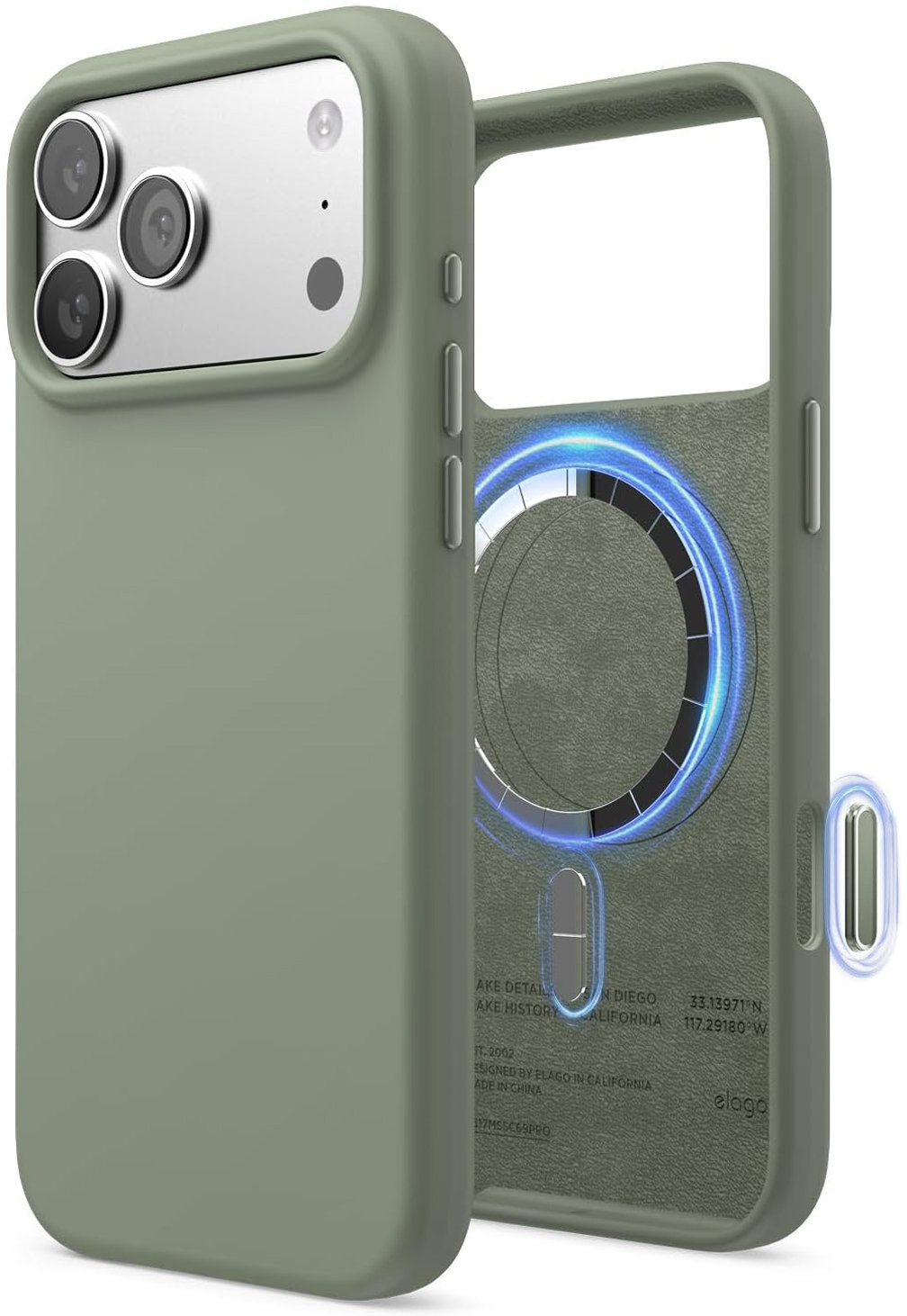 

Чехол Elago Magnetic Khaki Green для iPhone 17 Pro Max, MagSafe, силикон, хаки, Чехол Magnetic Khaki Green для iPhone 17 Pro Max, MagSafe, силикон, хаки