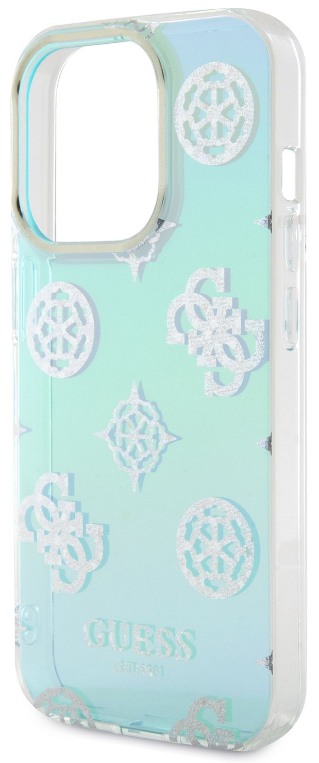 Бренд Чехол Guess Peony glitter для iPhone 15 Pro Max, бирюзовый