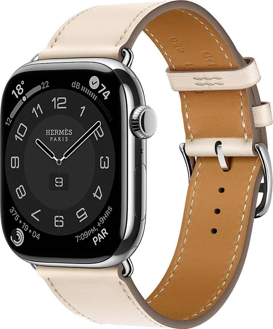 Apple Watch Series 10 Hermes, 46 мм, титановый корпус, кожаный ремешок бежевого цвета