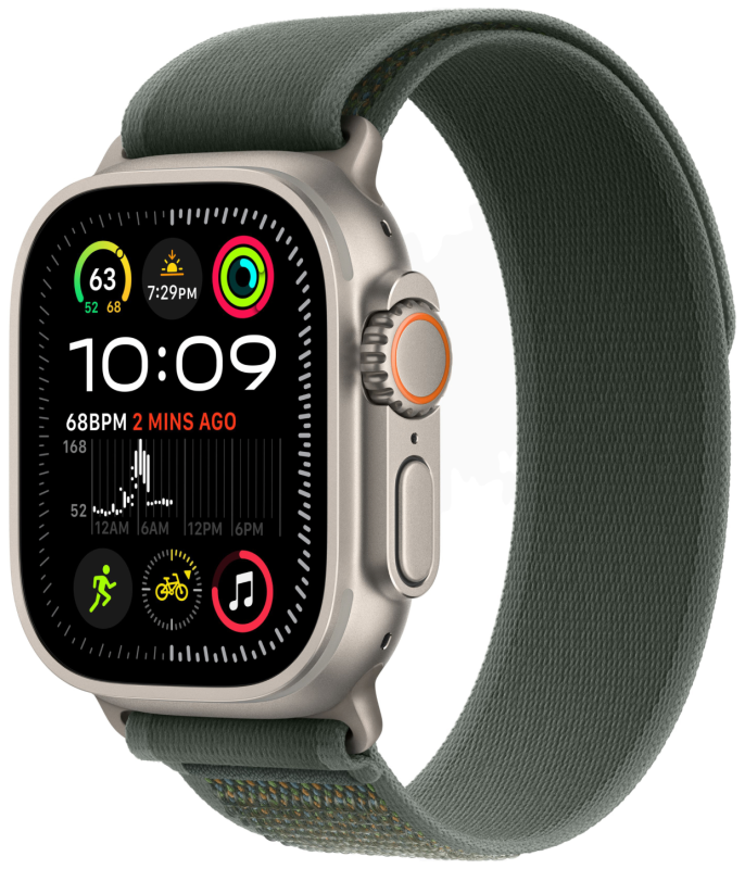 Apple Watch Ultra 2 GPS + Cellular, 49 мм, корпус из бежевого титана, ремешок Trail зеленого цвета, размер M