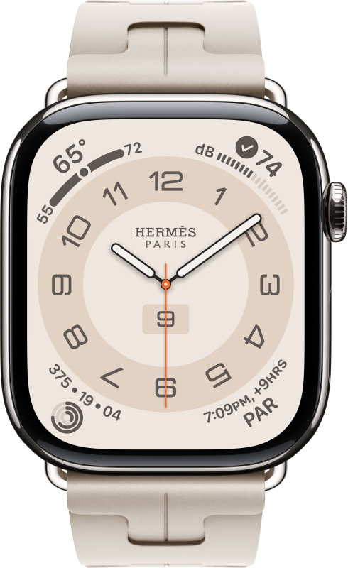 Apple Watch Series 10 Hermes, 46 мм, титановый корпус, резиновый ремешок бежевого цвета Фото-2