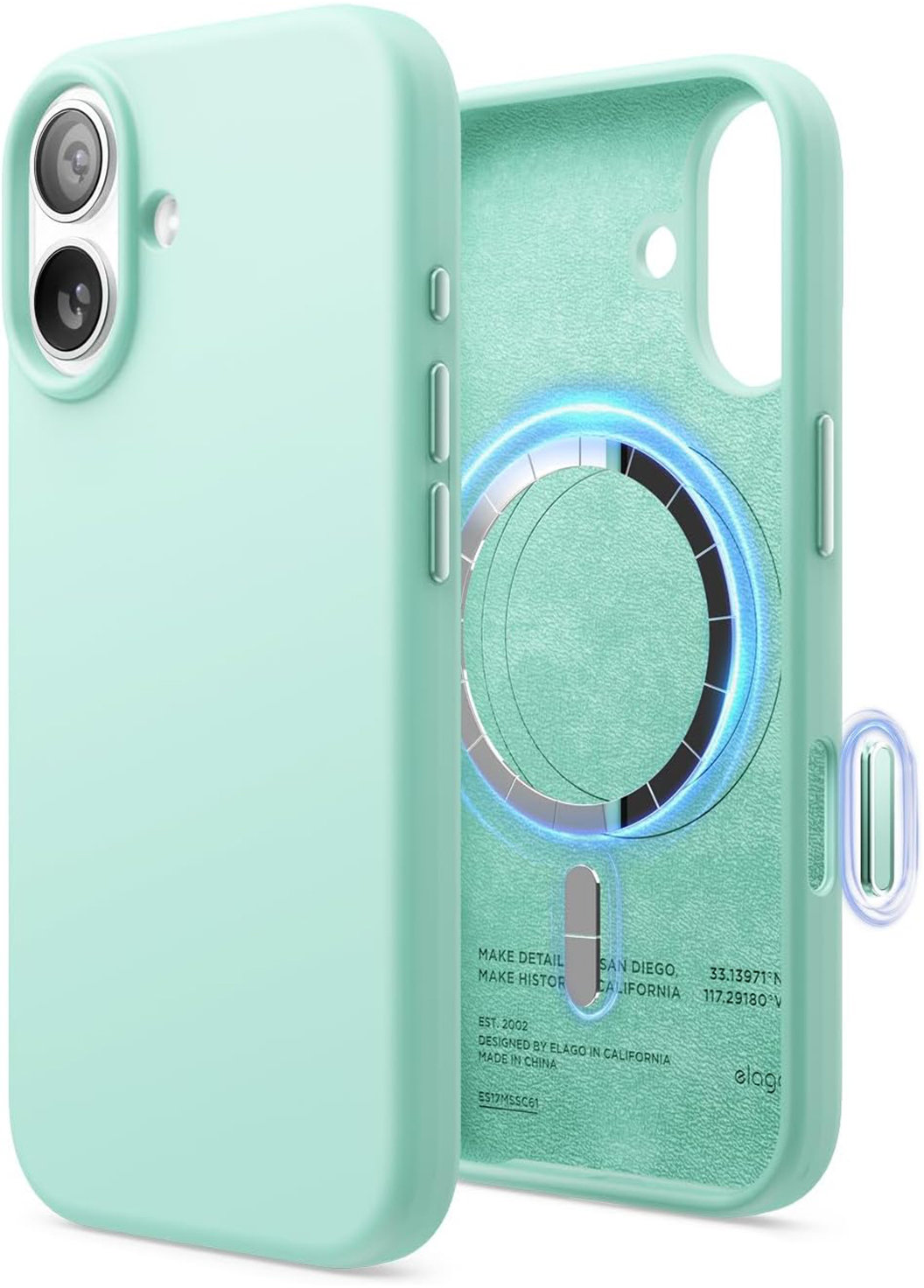 

Чехол Elago Magnetic Alpine Green для iPhone 17, MagSafe, силикон, аквамарин, Бирюзовый, Чехол Magnetic Alpine Green для iPhone 17, MagSafe, силикон, аквамарин