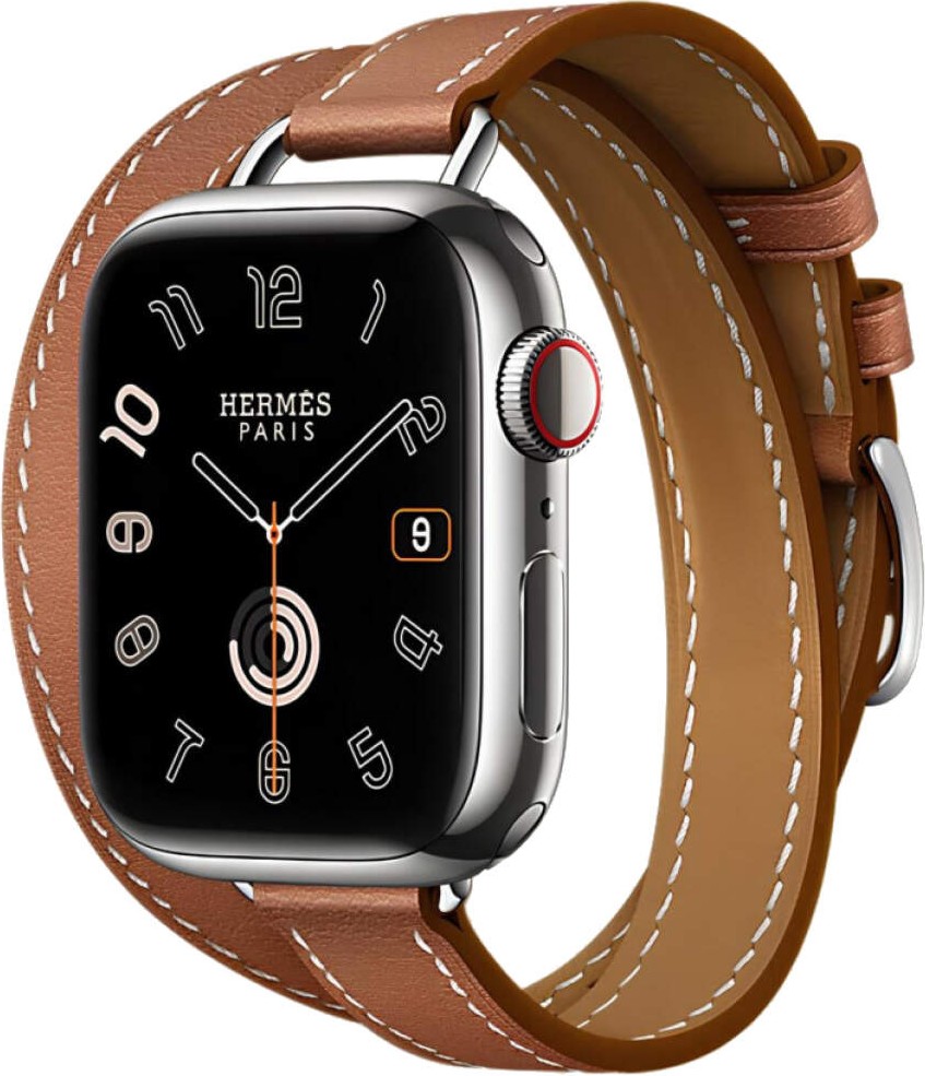 Apple Watch Series 10 Hermes, 42 мм, титановый корпус, двойной ремешок из телячьей кожи Attelage Gold Swift