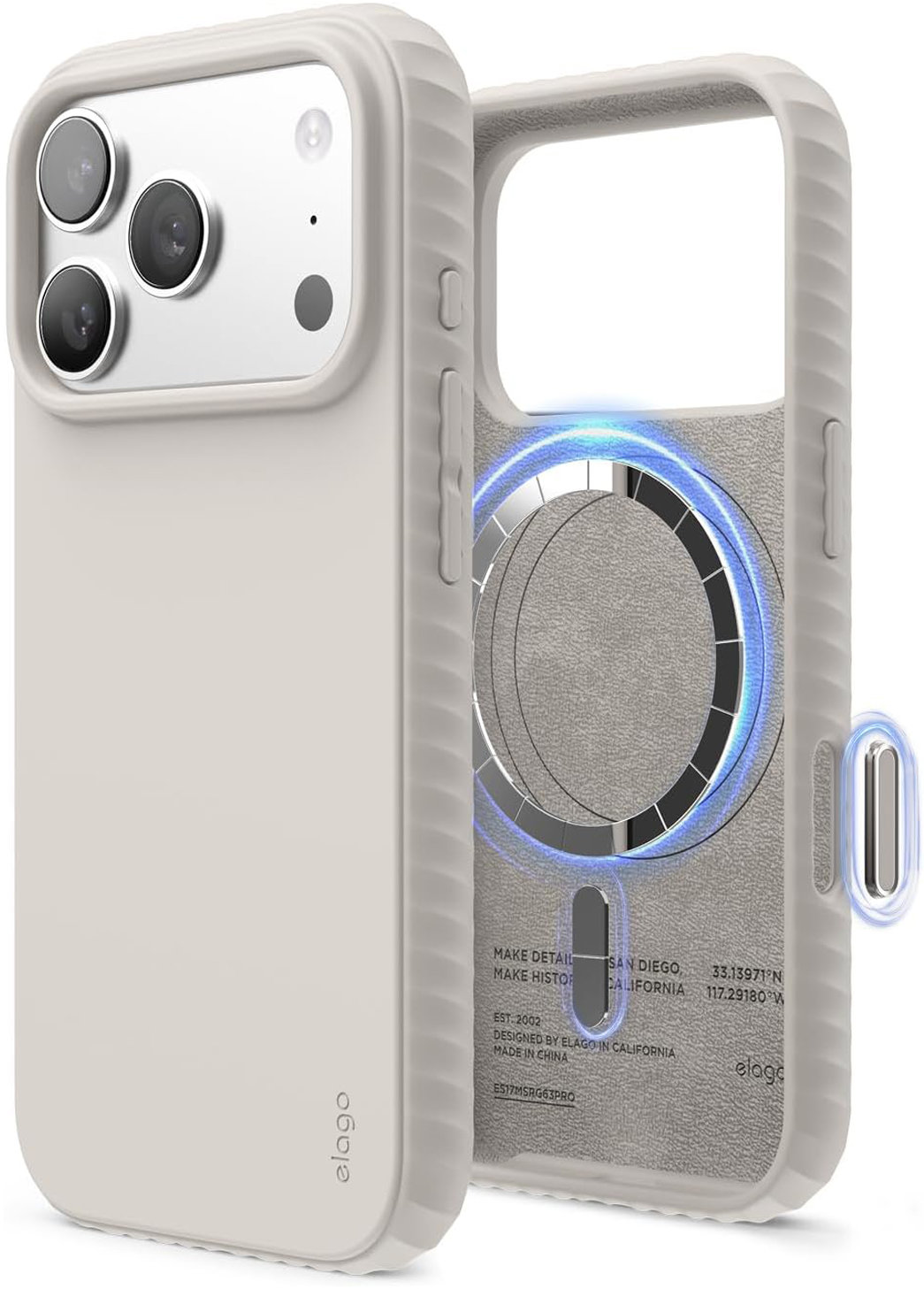 

Чехол Elago Magnetic Ridge Stone для iPhone 17 Pro, MagSafe, силикон, серый, Чехол Magnetic Ridge Stone для iPhone 17 Pro, MagSafe, силикон, серый