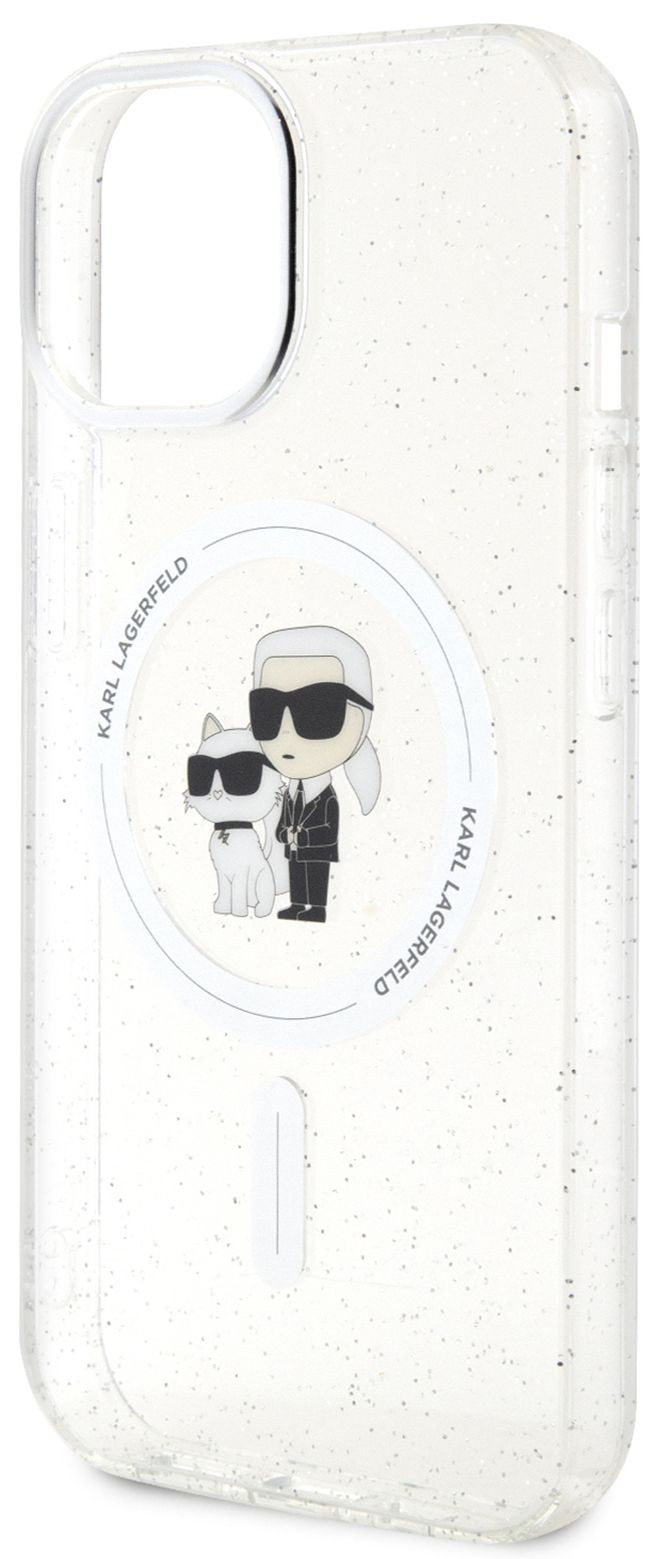 Чехол Karl Lagerfeld & Choupette Glitter для iPhone 15 MagSafe, прозрачный