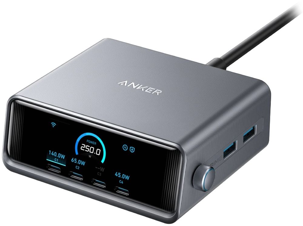 

Сетевое зарядное устройство Anker Prime 2хUSB-A + 4xUSB-C, 250Вт, LCD, серебристый, Сетевое зарядное устройство Prime 2хUSB-A + 4xUSB-C, 250Вт, LCD, серебристый