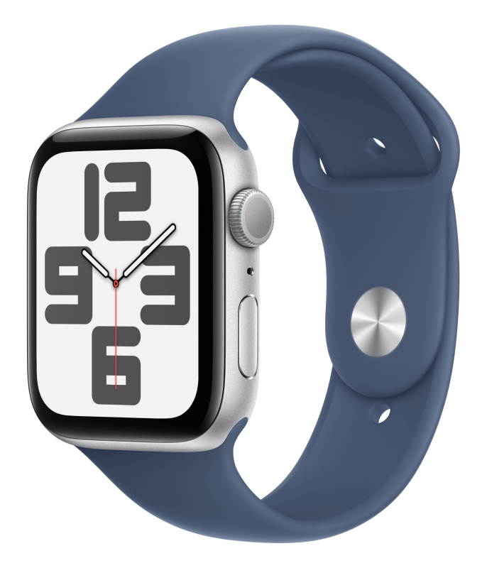   restore Apple Watch SE 2024, 44 мм, корпус из алюминия серебристого цвета, спортивный ремешок цвета «синий деним» M/L