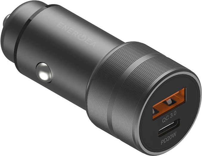 Автомобильное зарядное устройство EnergEA AluDrive USB-C + USB-A, PD20+, 38Вт, серый Вид №1