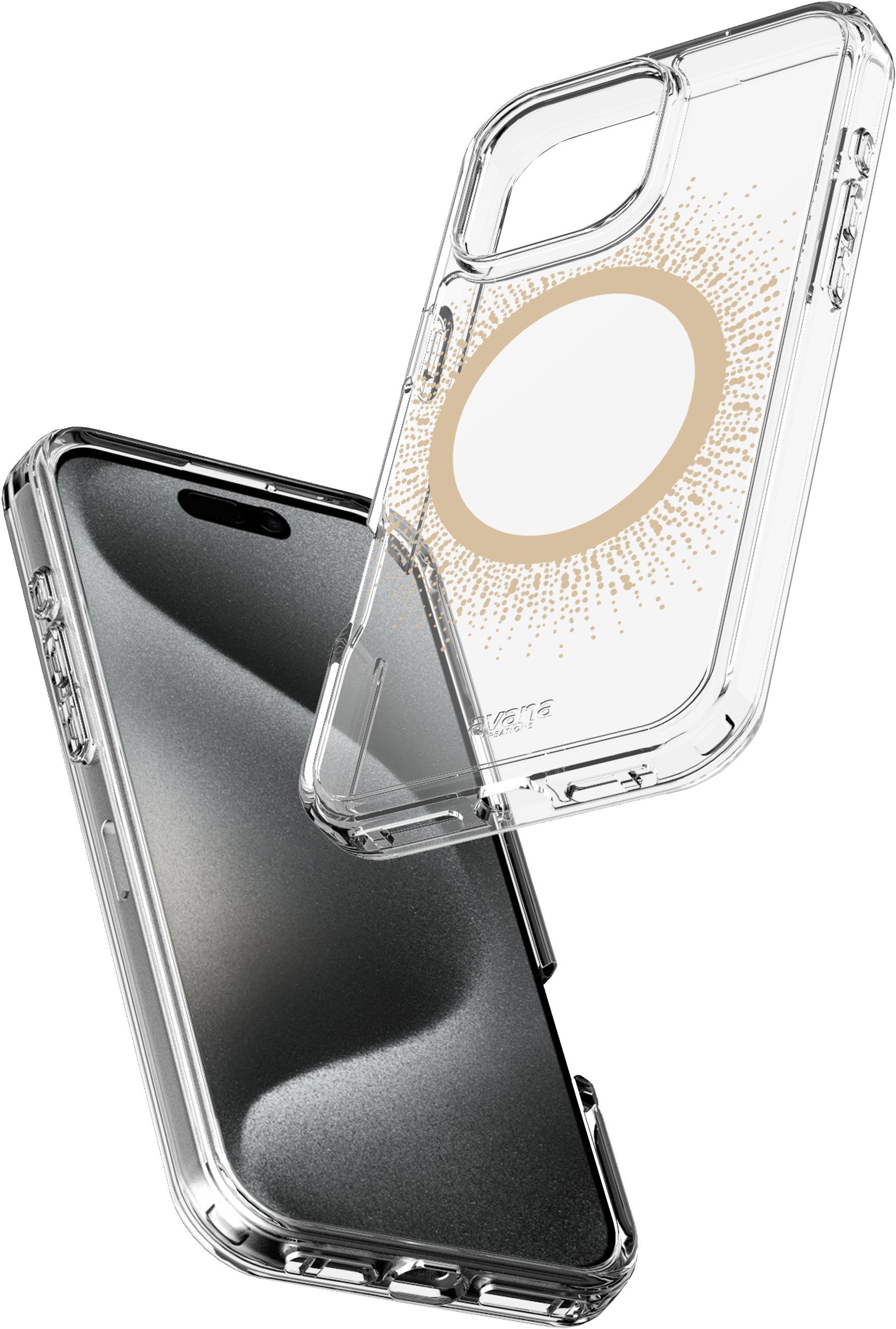 

Чехол AVANA Aura для iPhone 16 Pro MagSafe, прозрачный+золотой, Чехол Aura для iPhone 16 Pro MagSafe, прозрачный+золотой