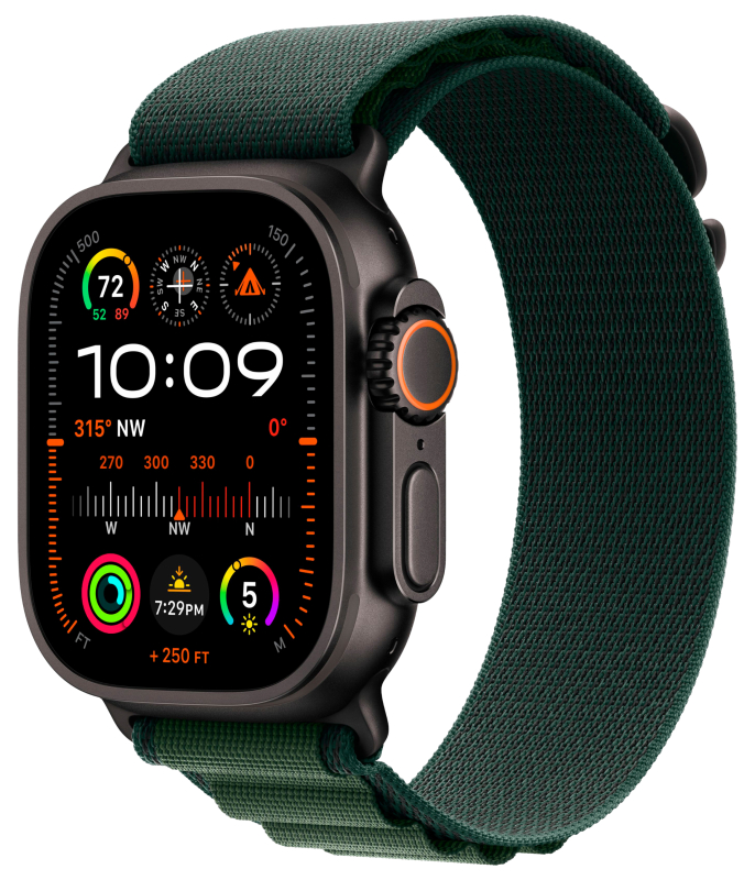 

Apple Watch Ultra 2 GPS + Cellular, 49 мм, корпус из черного титана, ремешок Alpine зеленого цвета, размер M, Зеленый, Watch Ultra 2 GPS + Cellular, 49 мм, корпус из черного титана, ремешок Alpine зеленого цвета, размер M