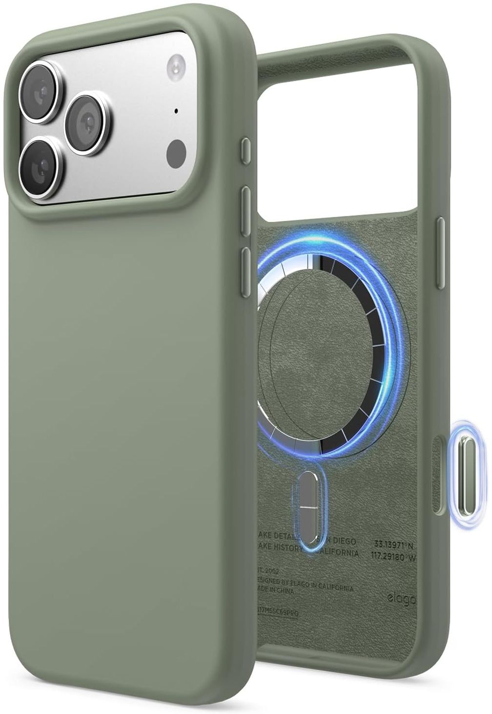 

Чехол Elago Magnetic Khaki Green для iPhone 17 Pro, MagSafe, силикон, хаки, Чехол Magnetic Khaki Green для iPhone 17 Pro, MagSafe, силикон, хаки