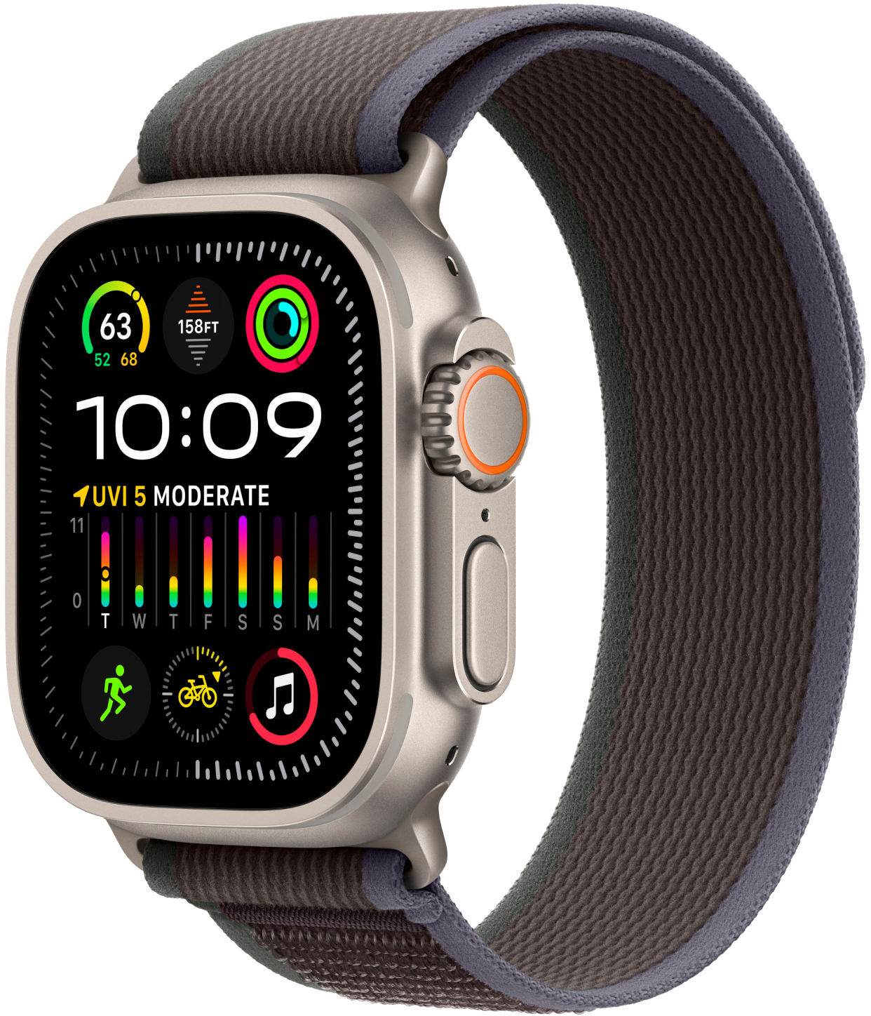 Бренд Apple Watch Ultra 2 GPS + Cellular, 49 мм, корпус из титана, ремешок Trail синего/черного цвета, размер M/L