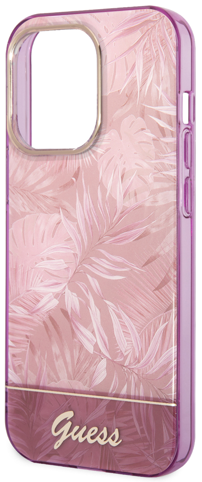 Бренд Чехол Guess Jungle Electroplated для iPhone 14 Pro Max, розовый