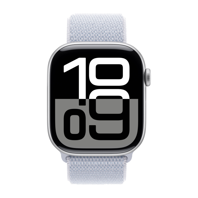 Apple Watch Series 10, 46 мм, корпус из алюминия серебристого цвета, спортивный браслет дымчато-голубого цвета Фото-2