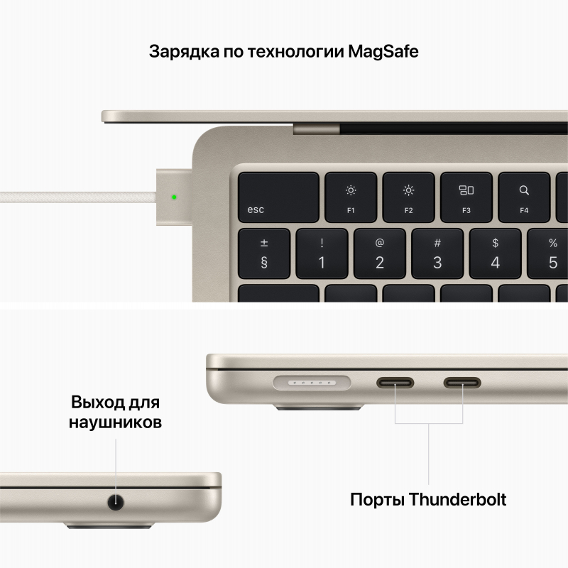 Apple MacBook Air 13" (M2, 8C CPU/8C GPU, 2022), 16 ГБ, 256 ГБ SSD, «сияющая звезда» Фото-6