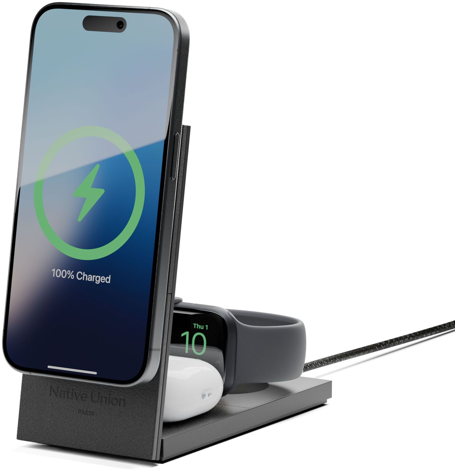 Беспроводное зарядное устройство Native Union Rise 3-in-1 Magnetic Wireless Charger, MagSafe, 15 Вт, черный