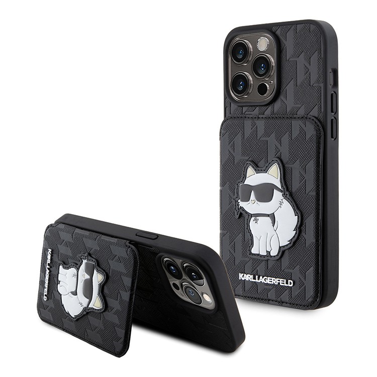 Чехол Karl Lagerfeld Saffiano Monogram Choupette Cardslot для iPhone 15 Pro, черный Фото-4