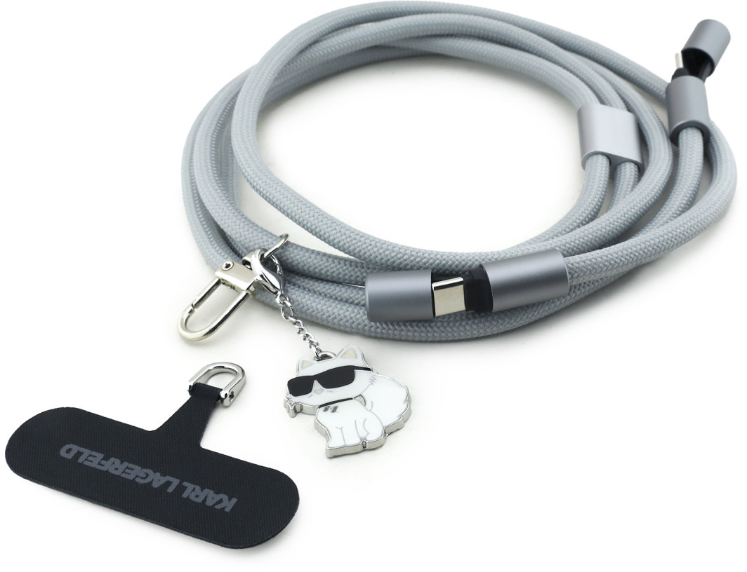 

Шнурок Karl Lagerfeld Crossbody Nylon cord + Кабель USB-C/C + NFT Choupette, нейлон, серый, Светло-серый, Шнурок Crossbody Nylon cord + Кабель USB-C/C + NFT Choupette, нейлон, серый