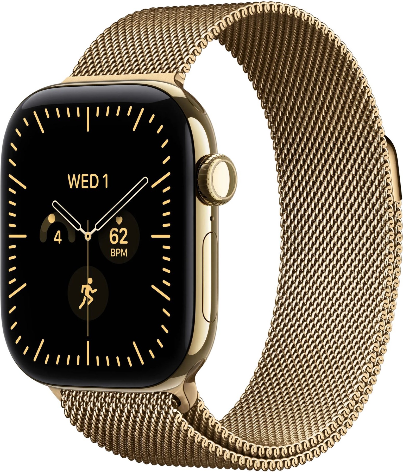 Apple Watch Series 12, 42 mm, GPS+Cellular, Radiant Gold Titanium, Radiant Gold Milanese Loop