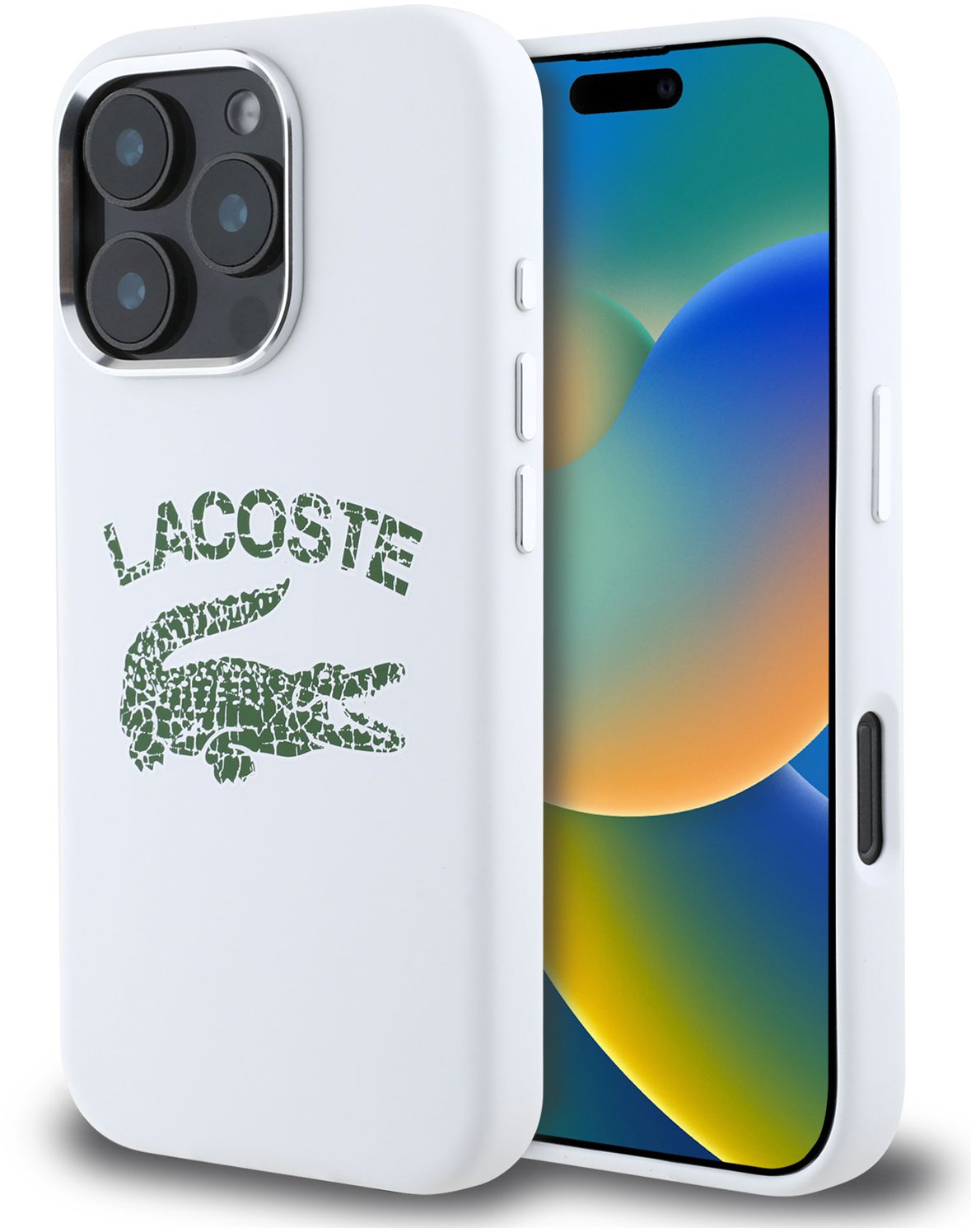 Чехол Lacoste Cracked Logo MagSafe для iPhone 16 Pro Max, белый