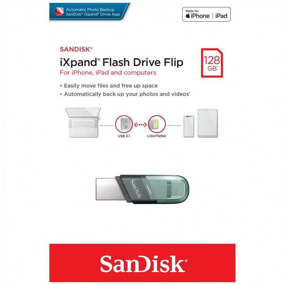 Флэш-накопитель SanDisk iXpand Flip 128 Гб, черный SDIX90N-128G-GN6NE - фото 5