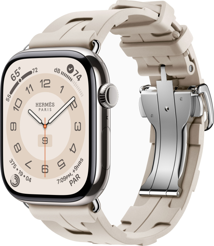 Apple Watch Series 10 Hermes, 46 мм, титановый корпус, резиновый ремешок бежевого цвета