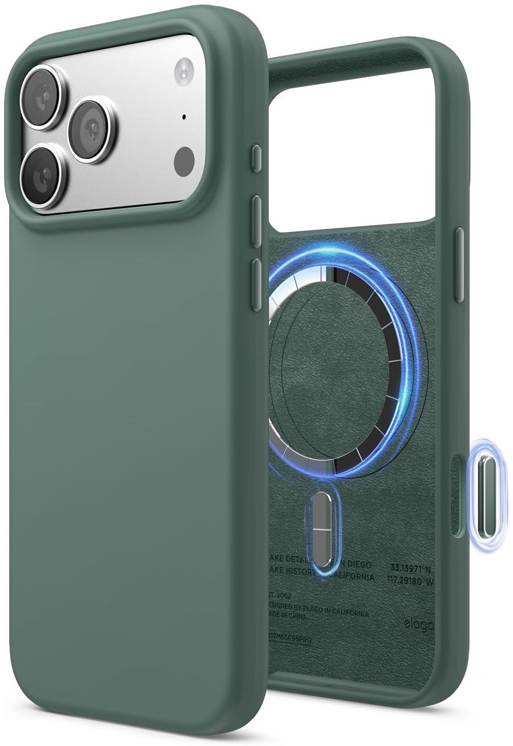 

Чехол Elago Magnetic Midnight Green для iPhone 17 Pro, MagSafe, силикон, темно-зеленый, Зелёный лес, Чехол Magnetic Midnight Green для iPhone 17 Pro, MagSafe, силикон, темно-зеленый