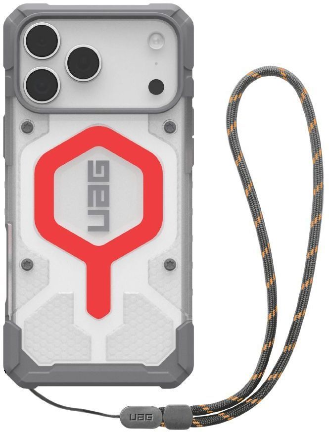 

Чехол UAG Pathfinder Clear MagSafe для iPhone 17 Pro Max + ремешок, серый/красный, Чехол Pathfinder Clear MagSafe для iPhone 17 Pro Max + ремешок, серый/красный