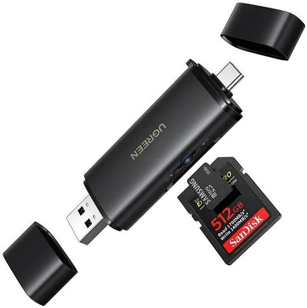 

Картридер UGREEN CM803 2in1 USB-C - USB-A, черный, Картридер CM803 2in1 USB-C - USB-A, черный
