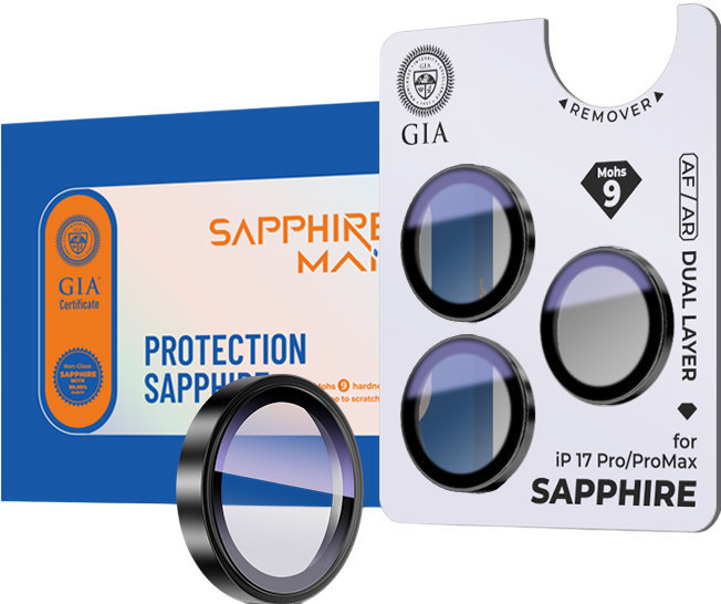 

Сапфировая защита SAPPHIREMAN для линз камеры iPhone 17 Pro/Pro Max, серый, Сапфировая защита для линз камеры iPhone 17 Pro/Pro Max, серый