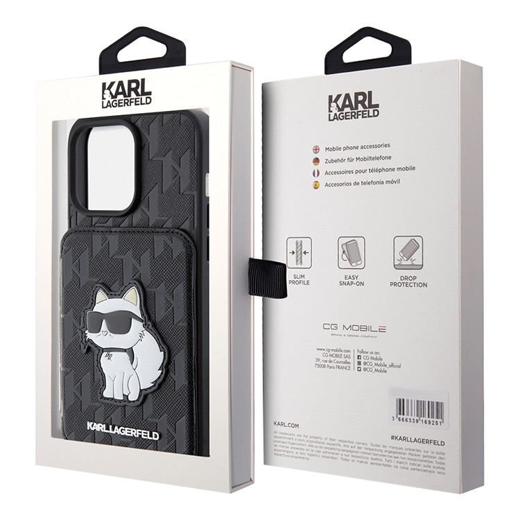 Чехол Karl Lagerfeld Saffiano Monogram Choupette Cardslot для iPhone 15 Pro, черный Фото-5
