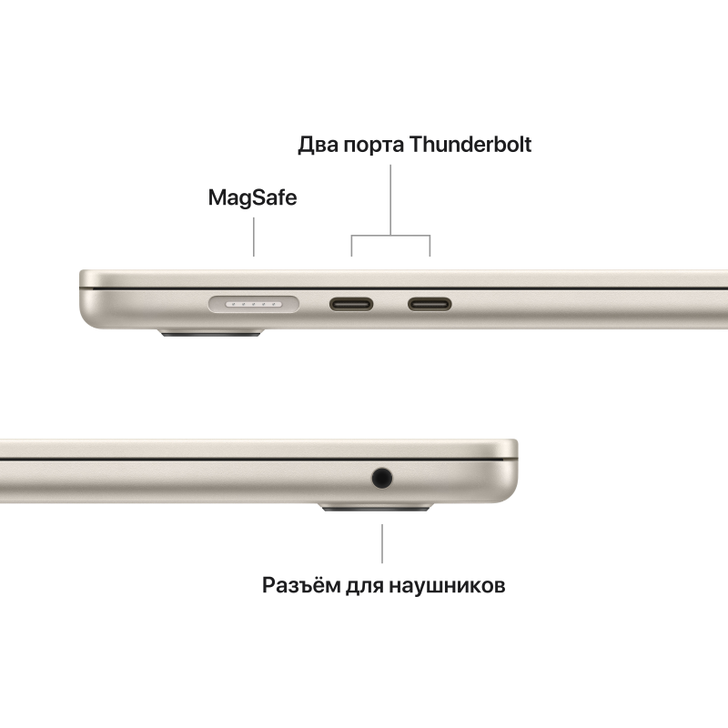 Apple MacBook Air 15" (M2, 8C CPU/10C GPU, 2023), 8 ГБ, 512 ГБ SSD, «сияющая звезда» Фото-7
