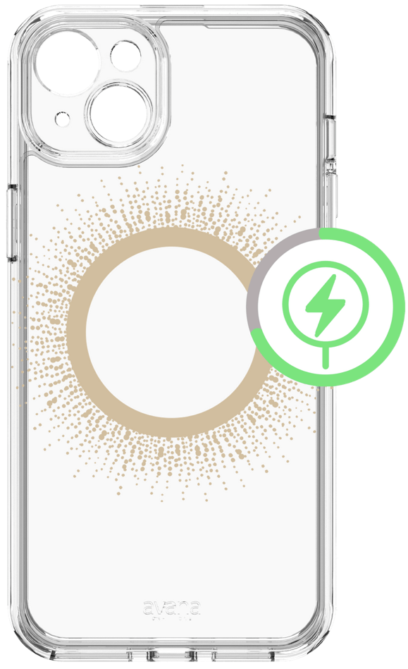 

Чехол Avana AURA для iPhone 15 Plus MagSafe, прозрачный/золотой